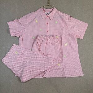 Quacker Factory Pink Gingham set with Embroidered Cocktail and lime Design